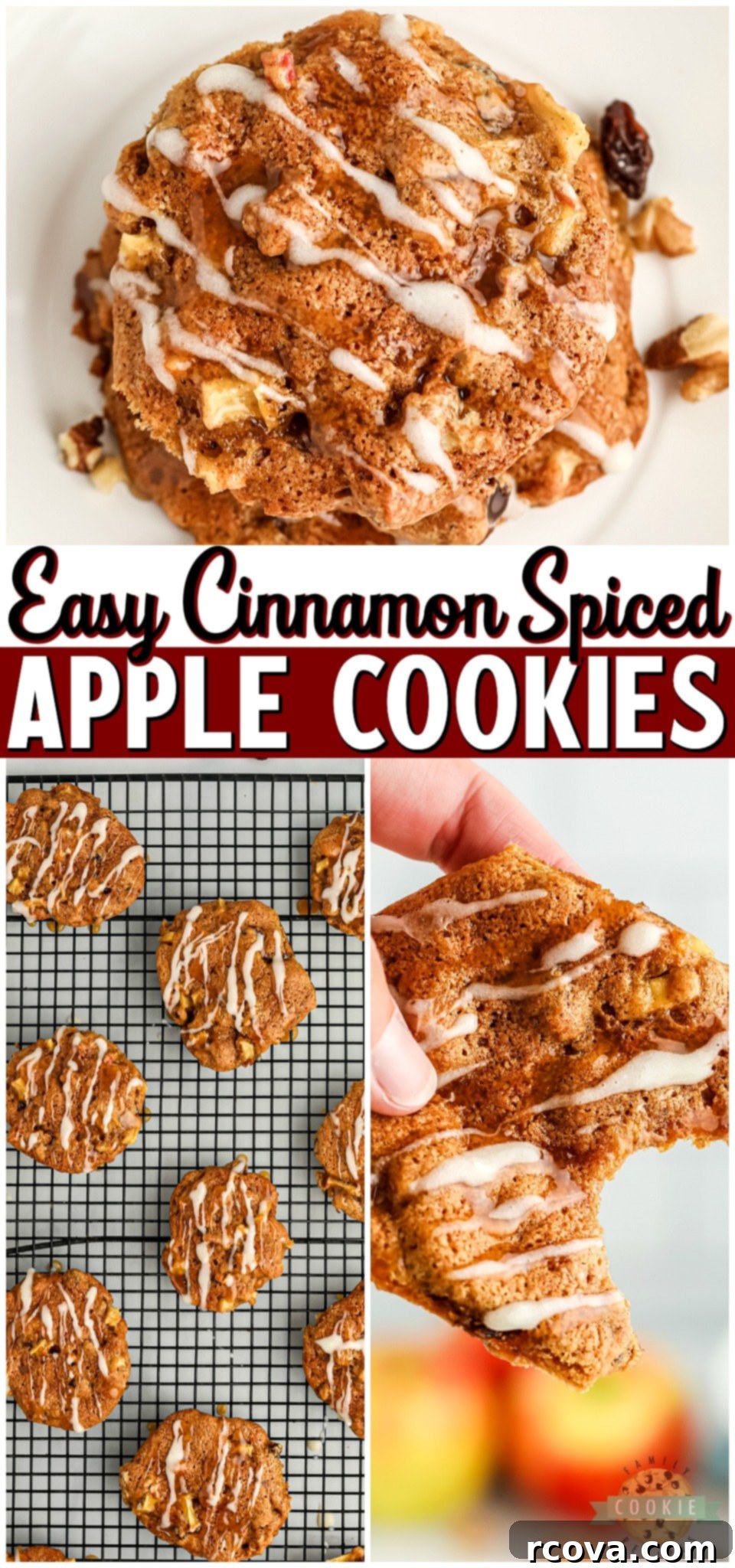 Cozy Apple Spice Treats 9 Apple Spice Cookies are soft & chewy cookies packed with fresh apples & fall spices! With chopped apples, walnuts, and a simple powdered sugar glaze on top, these cookies are hard to resist!