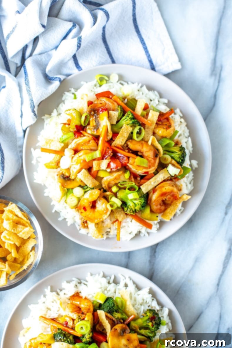 Crispy Wonton Shrimp Stir Fry 6 Ingredients for Applebee's Copycat Shrimp Wonton Stir Fry laid out on a kitchen counter