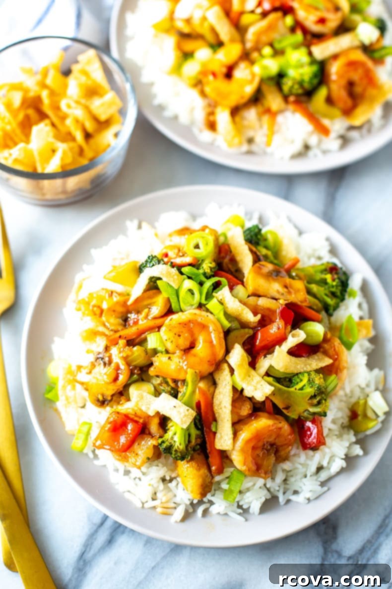 Crispy Wonton Shrimp Stir Fry 8 A vibrant bowl of Applebee's Copycat Shrimp Wonton Stir Fry, perfectly portioned and ready to eat