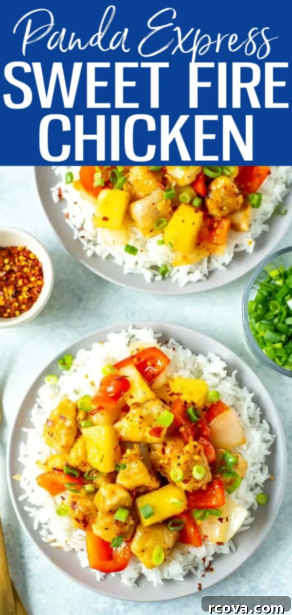 Copycat Panda Express Sweet Fire Chicken 13 This Sweet Fire Chicken is a perfect Panda Express copycat with chicken, red pepper, onion and pineapple in a spicy sweet chili sauce. #sweetfirechicken #pandaexpress