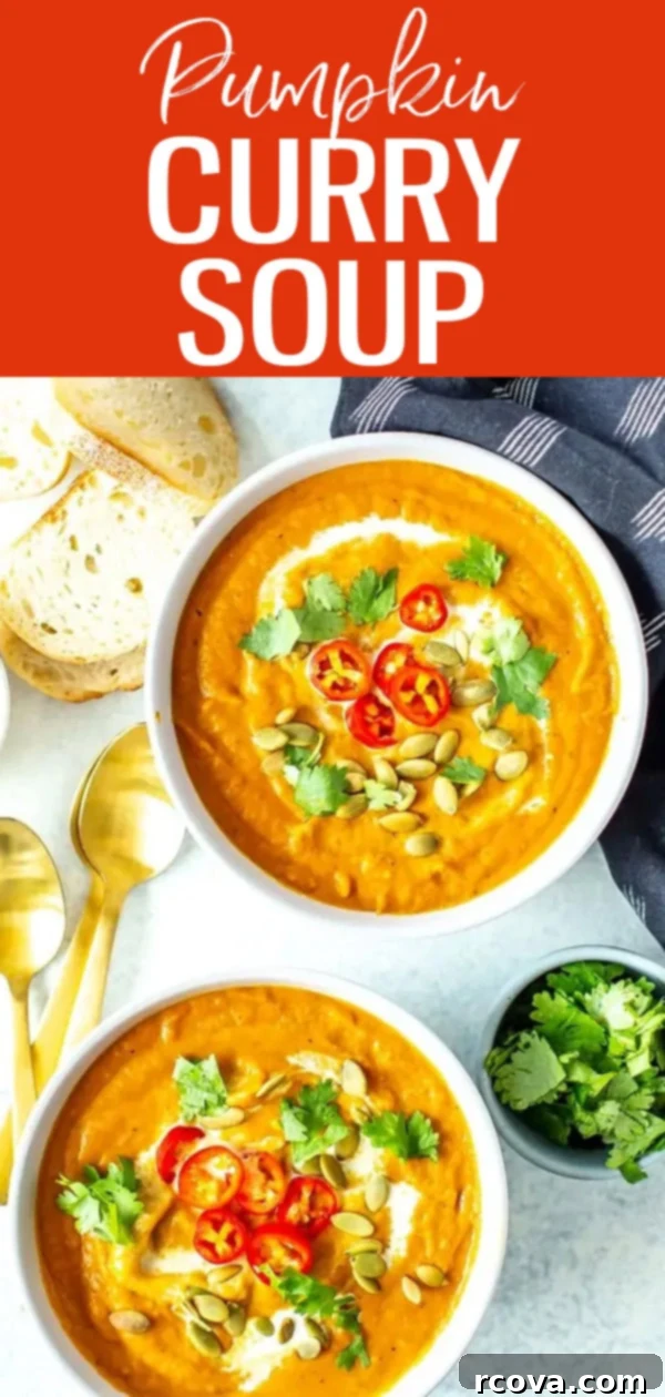 Velvety Spiced Pumpkin Curry Soup 10 This Creamy Pumpkin Curry Soup comes together with coconut milk, canned pumpkin and curry paste. It's a delicious twist on fall comfort food! #pumpkinrecipes #pumpkincurry
