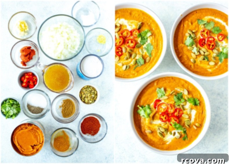 Velvety Spiced Pumpkin Curry Soup 4 A ladle serving a bowl of vibrant pumpkin curry soup