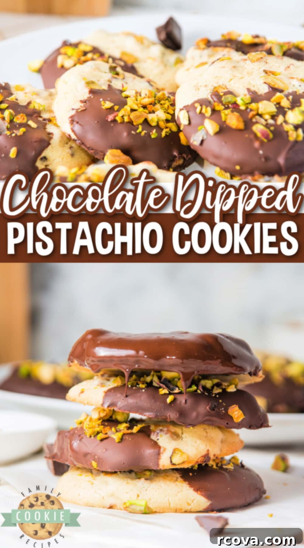 Chocolate Kissed Pistachio Delights 13 Chocolate Dipped Pistachio Cookies are soft and chewy pistachio cookies coated with dark chocolate. Freeze the dough and then slice and bake when ready to eat!