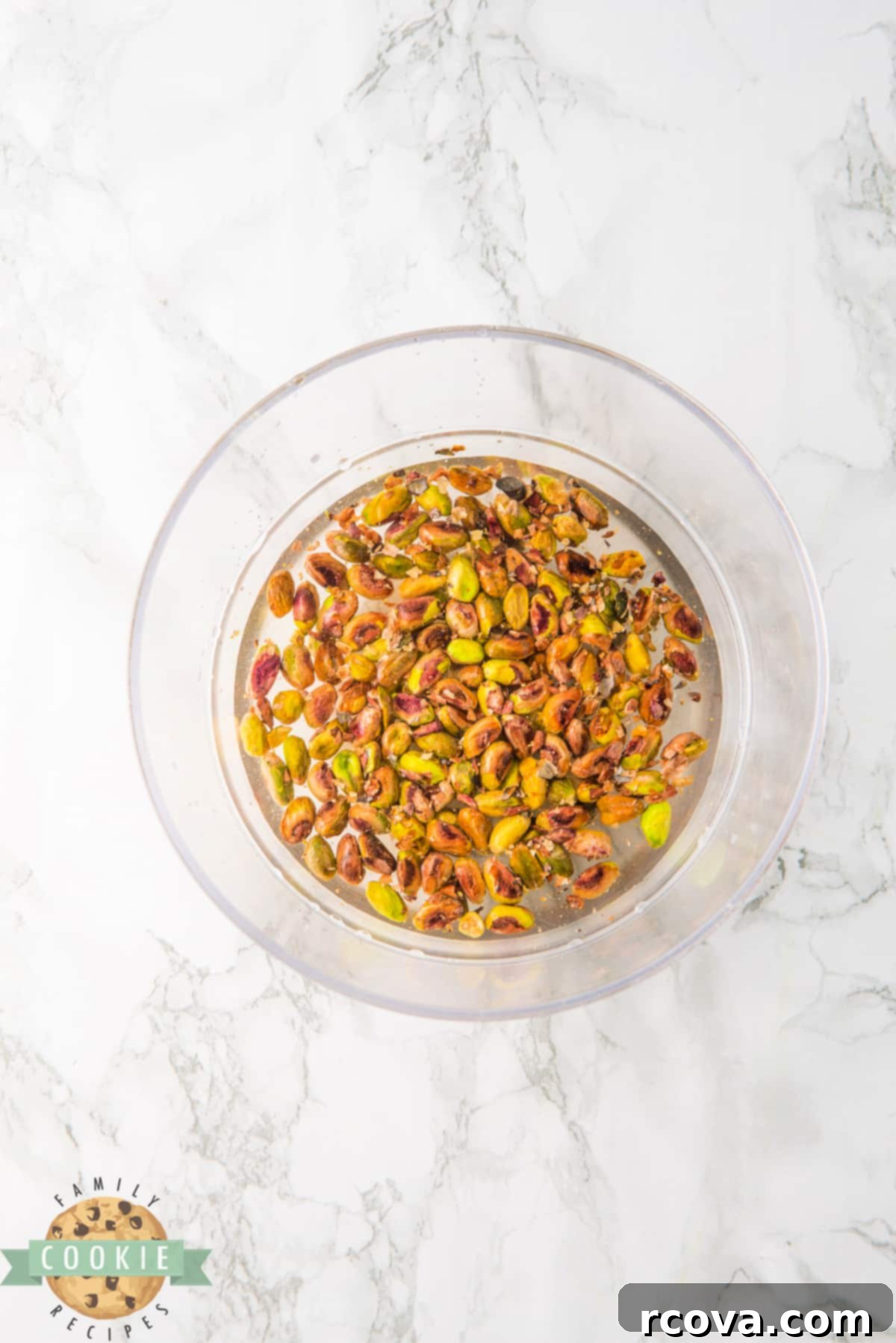 Chocolate Kissed Pistachio Delights 5 Soaking pistachios in water.