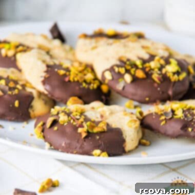 Chocolate Kissed Pistachio Delights 10 Chocolate Dipped Pistachio Cookies - a delicious make-ahead treat