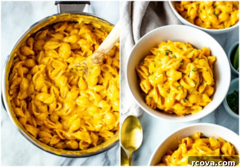 Velvety Pumpkin Mac and Cheese 9 A generous serving of pumpkin mac and cheese topped with chives