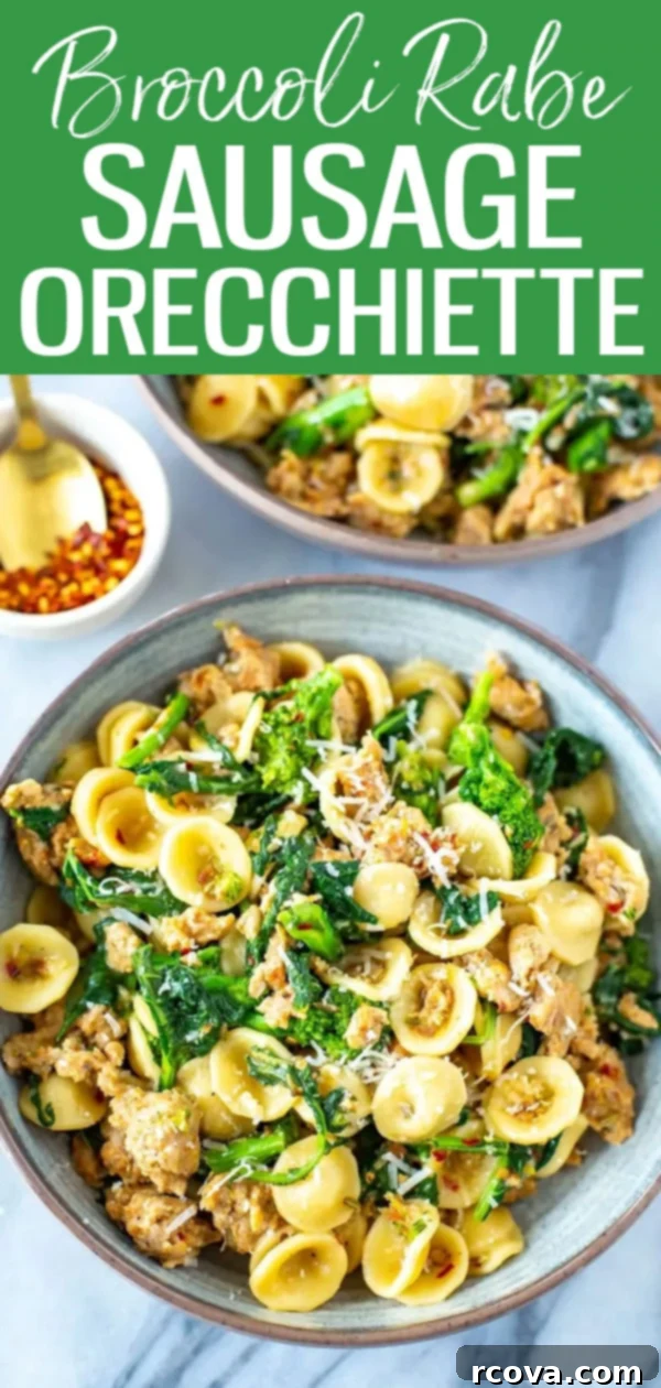 Rustic Orecchiette with Sausage and Broccoli Rabe 12 This Orecchiette with Sausage & Broccoli Rabe is a delicious and healthy pasta dish that comes together in just 30 minutes! Perfect for meal prep and a savory weeknight dinner. #mealprep #sausageorecchiette #onepotpasta