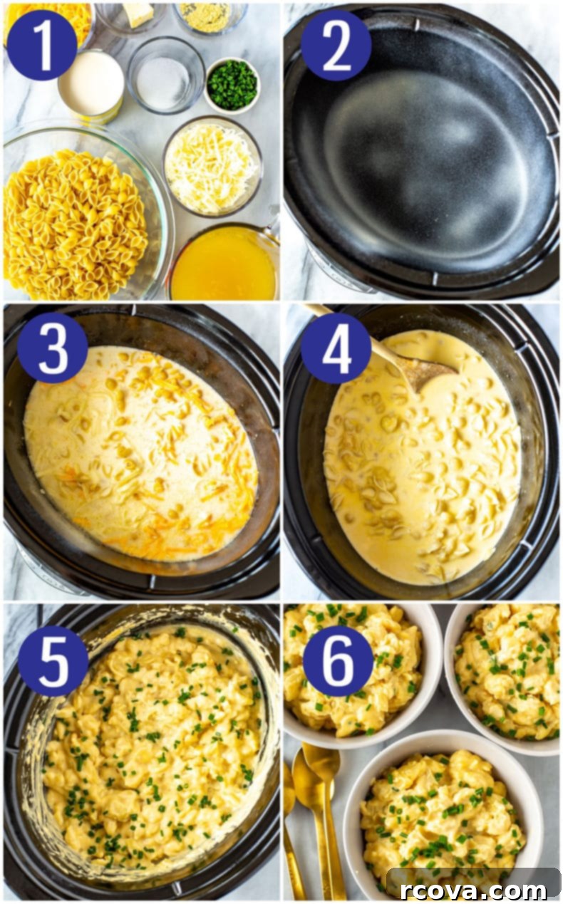 Velvety Slow Cooker Mac and Cheese 4 Close-up of golden Slow Cooker Mac and Cheese in a serving spoon.