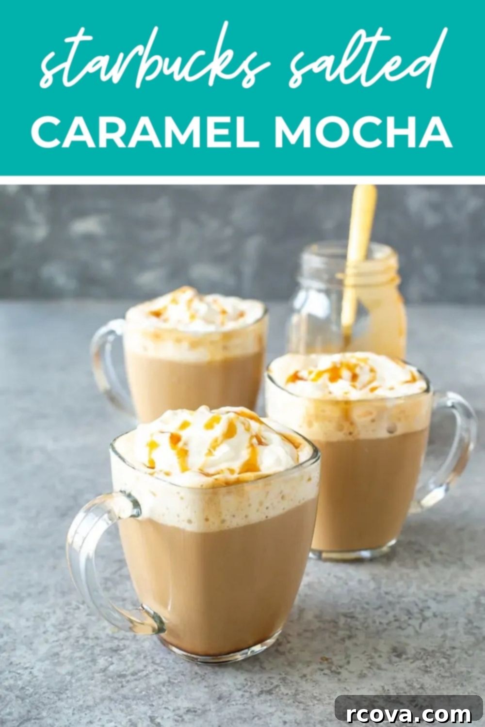Starbucks' Salty Sweet Caramel Mocha 10 Three mugs of delicious homemade salted caramel mocha, perfectly garnished