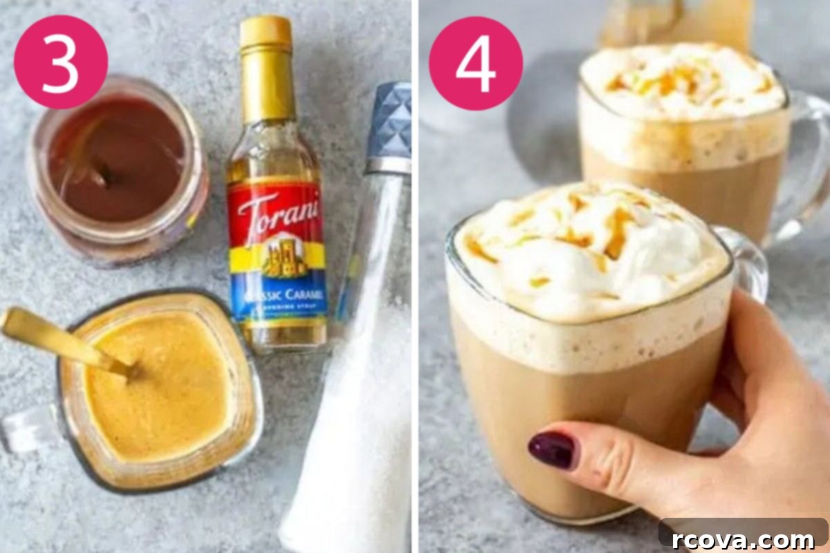 Starbucks' Salty Sweet Caramel Mocha 6 Steps 3 and 4: Brewing espresso and combining ingredients for a salted caramel mocha