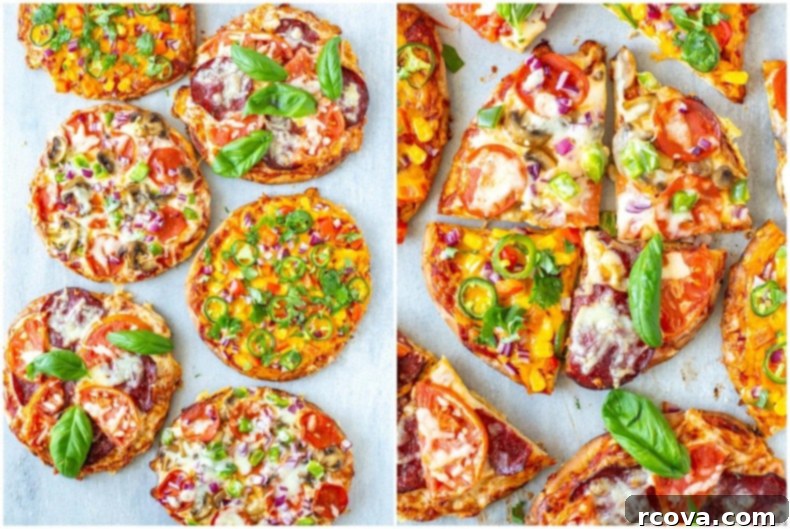 Quick and Easy Pita Pizza 3 Ways 4 Close up shot of fresh pita pizza ingredients including pita bread, sauces, cheeses, and various toppings like pepperoni, mushrooms, bell peppers, tomatoes, and basil.