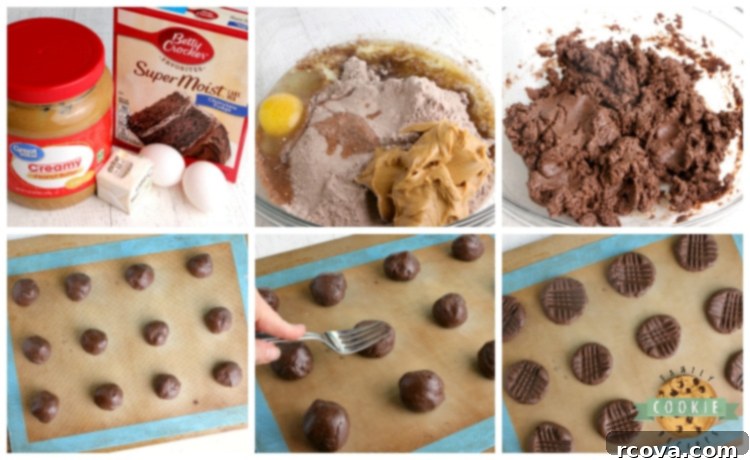 Effortless Chocolate Peanut Butter Cake Mix Cookies 5 Ingredients for chocolate peanut butter cake mix cookies: cake mix, butter, peanut butter, and eggs