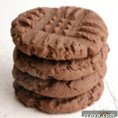 Effortless Chocolate Peanut Butter Cake Mix Cookies 6 Finished chocolate peanut butter cake mix cookies with a signature criss-cross pattern