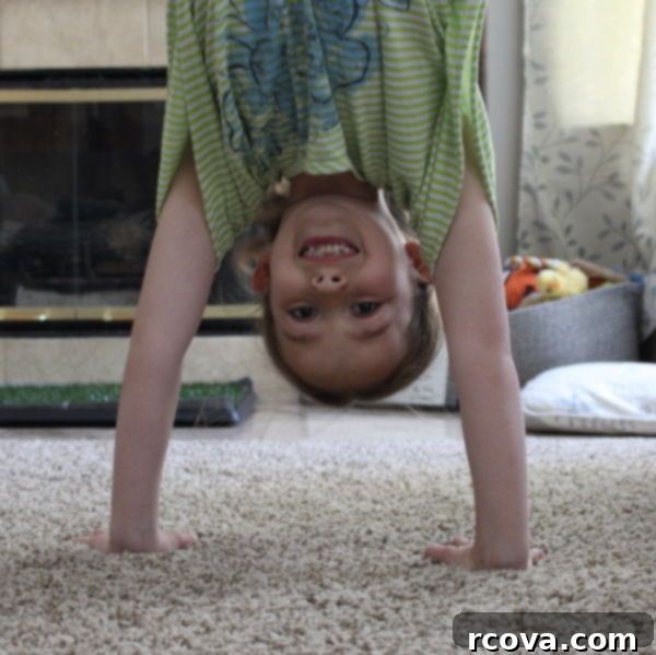 Butterscotch Pretzel Cookie Bliss 11 A young girl doing a handstand, symbolizing family fun and active living