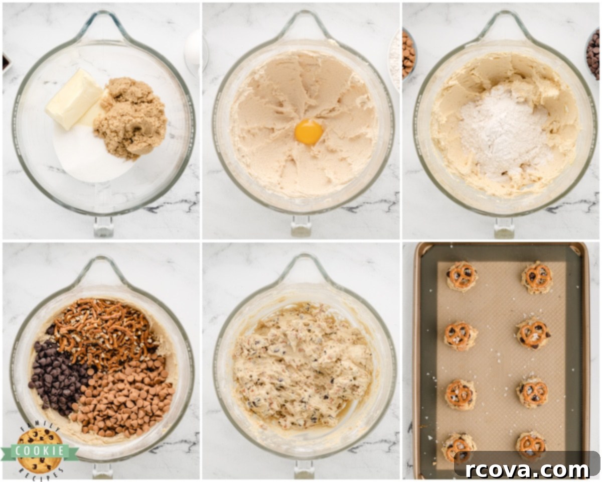 Butterscotch Pretzel Cookie Bliss 5 Step-by-step process of making sea salt butterscotch pretzel cookies