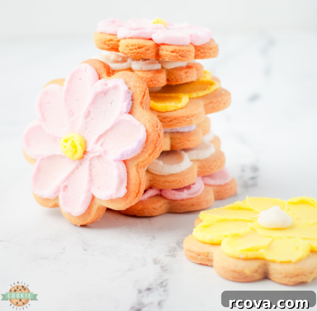 Sweet Buttercream Blooms 7 stack of buttercream flower cookies