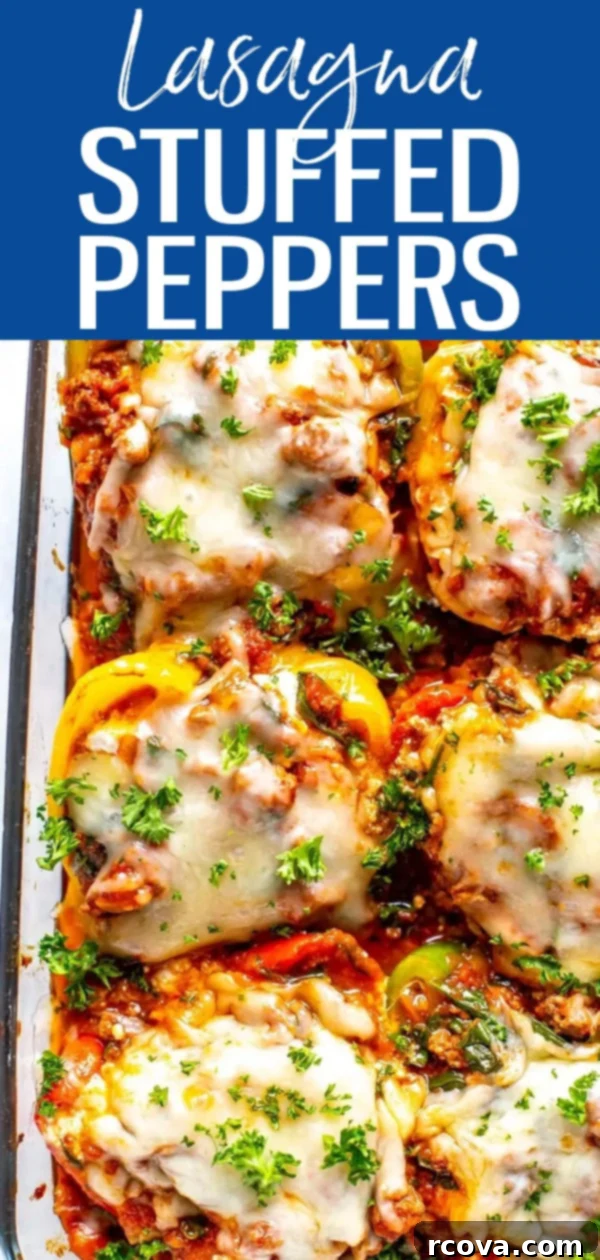 Low Carb Lasagna Pepper Boats 11 These Low Carb Lasagna Stuffed Peppers are filled with ground beef, ricotta, spinach and pasta sauce then topped with mozzarella cheese! #lowcarb #stuffedpeppers
