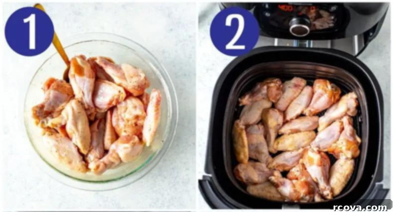 Ultimate Crispy Air Fryer Chicken Wings 5 Steps 1 and 2 for making Air Fryer Chicken Wings
