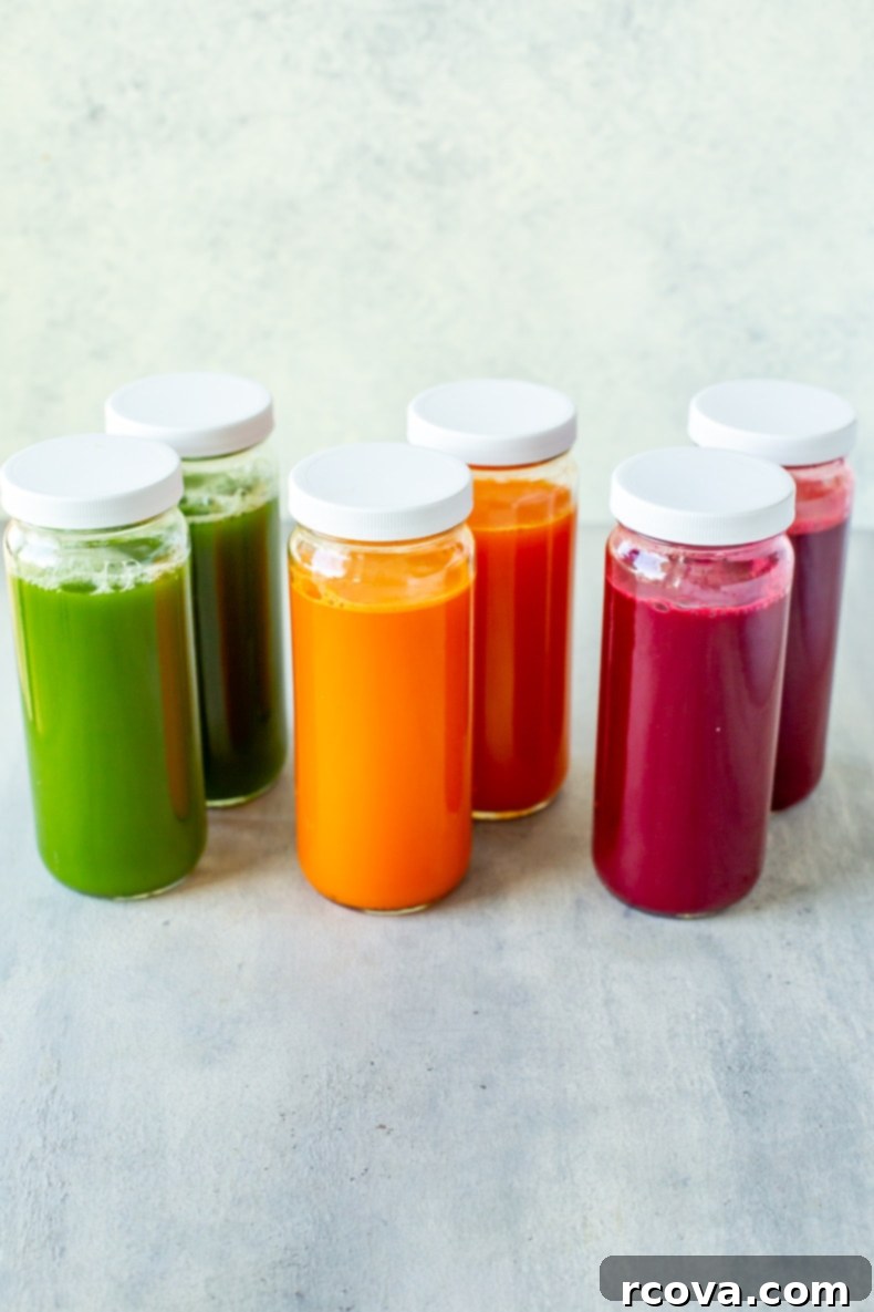 Easy Cold Press Juicing for Beginners 10 A bottle of fresh, homemade juice in focus, with other bottles and produce blurred in the background, emphasizing easy juicing.