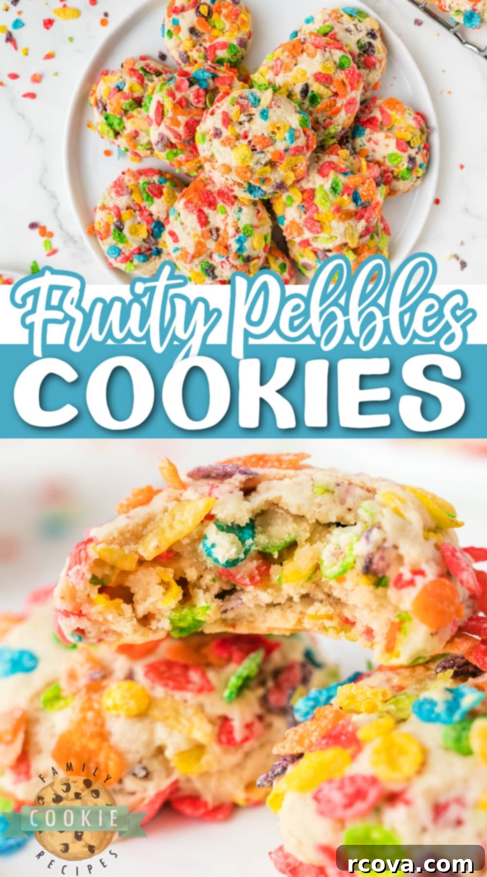 Vibrant Cereal Cookie Delights 17 A vibrant stack of freshly baked Fruity Pebbles Cookies, ready to be enjoyed.