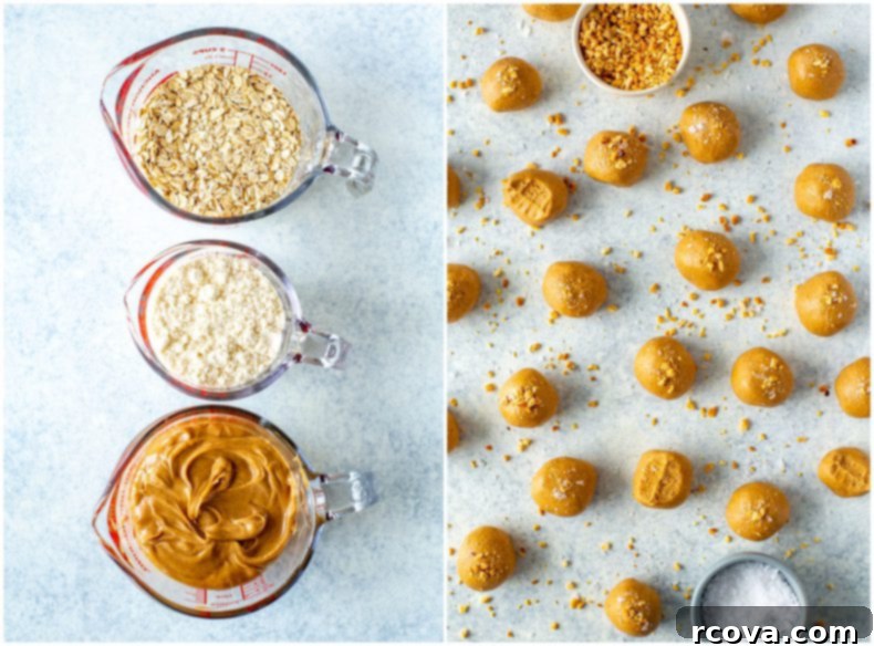 Three Ingredient Peanut Butter Protein Energy Bites 4 Close-up of Peanut Butter Protein Balls, showing their texture and small size.