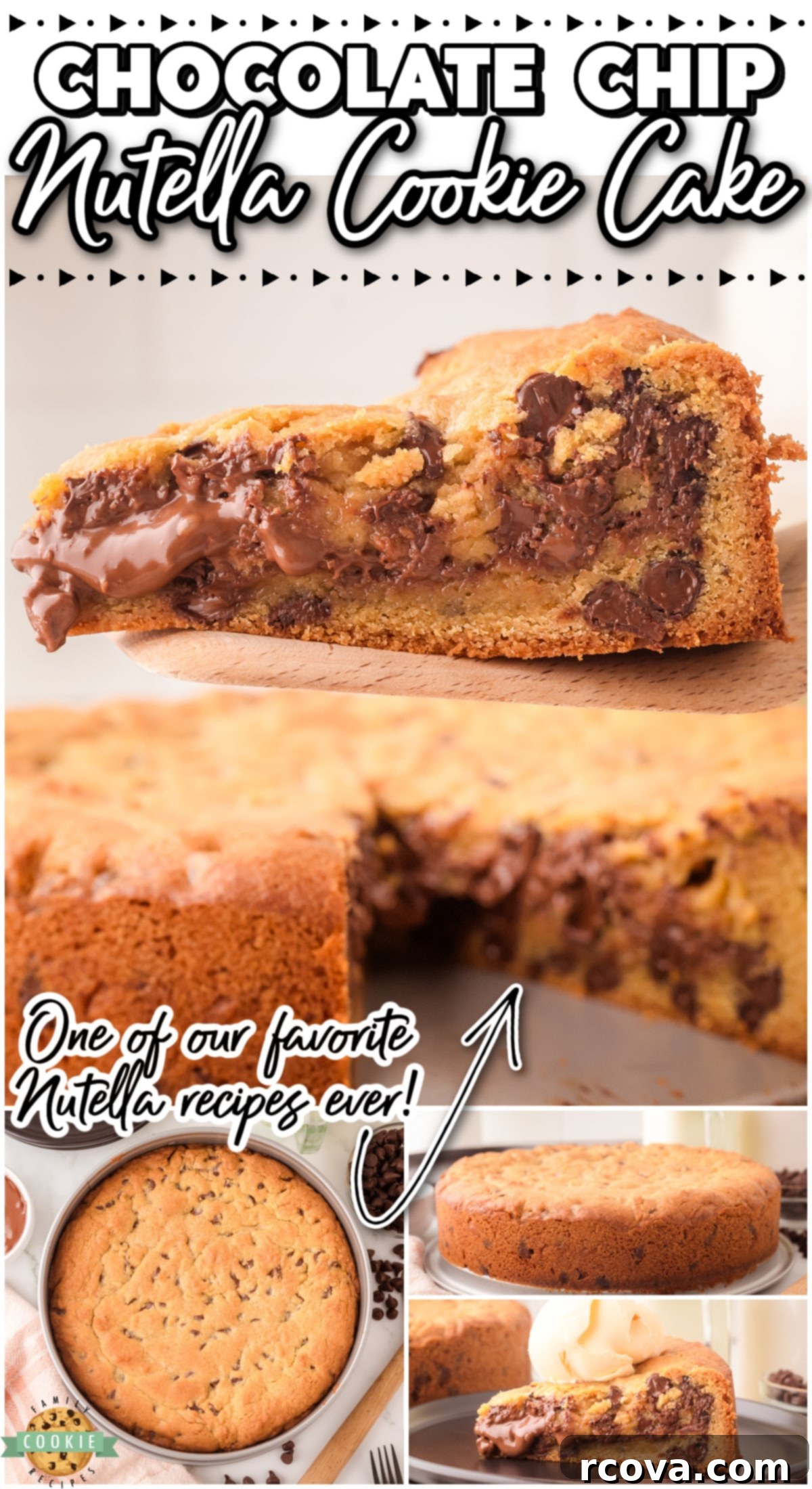 Heavenly Nutella Cookie Cake 8 Nutella Cookie Cake is a classic stuffed cookie made with Nutella & baked into a cake that's perfect for any celebration! This stuffed cookie pie is rich, buttery & bursting with lovely Nutella flavor!