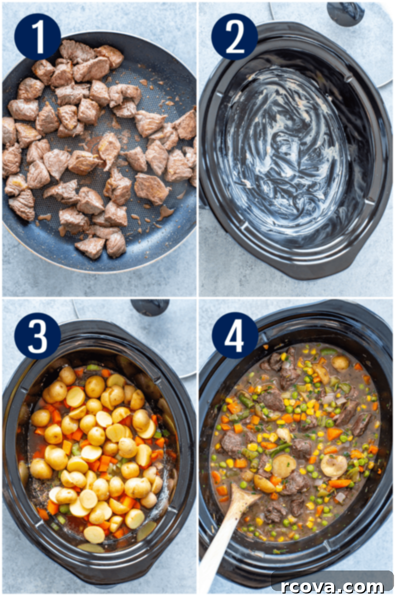 Ultimate Slow Cooker Beef Stew 5 Four steps for making Slow Cooker Beef Stew