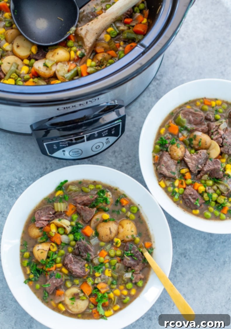 Ultimate Slow Cooker Beef Stew 7 Crockpot Beef Stew in a Serving Bowl