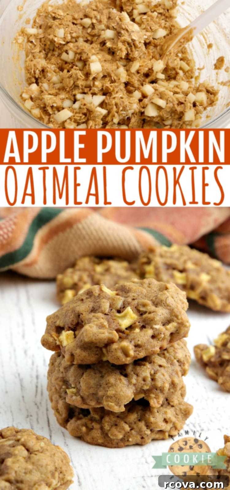 Autumn Spiced Apple Pumpkin Oat Cookies 8 A large stack of fresh Apple Pumpkin Oatmeal Cookies, perfectly baked and ready to be enjoyed.