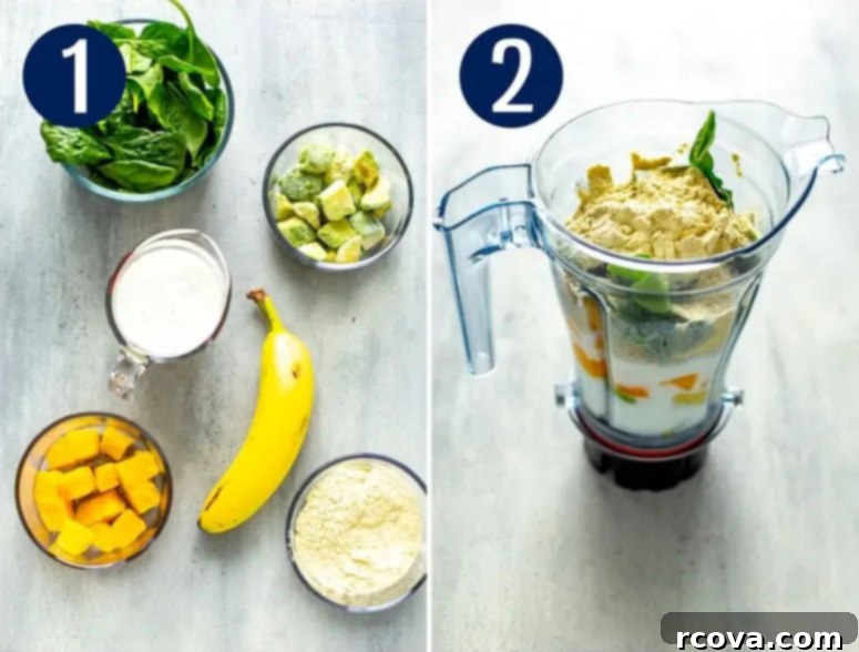 Velvet Avocado Dream 5 Steps 1 and 2 for making an avocado smoothie