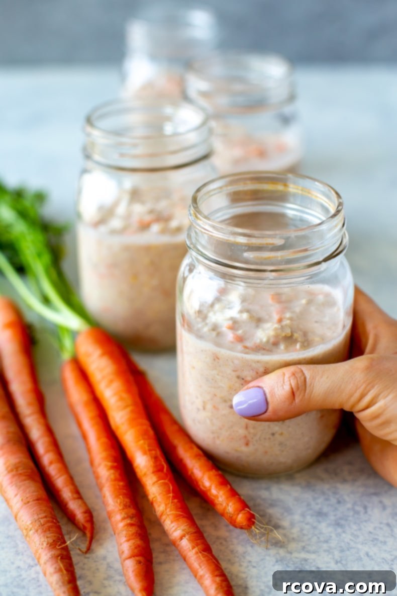 Wholesome Carrot Cake Overnight Oats for Effortless Meal Prep 7 Overnight Carrot Cake Oats with a Spoon