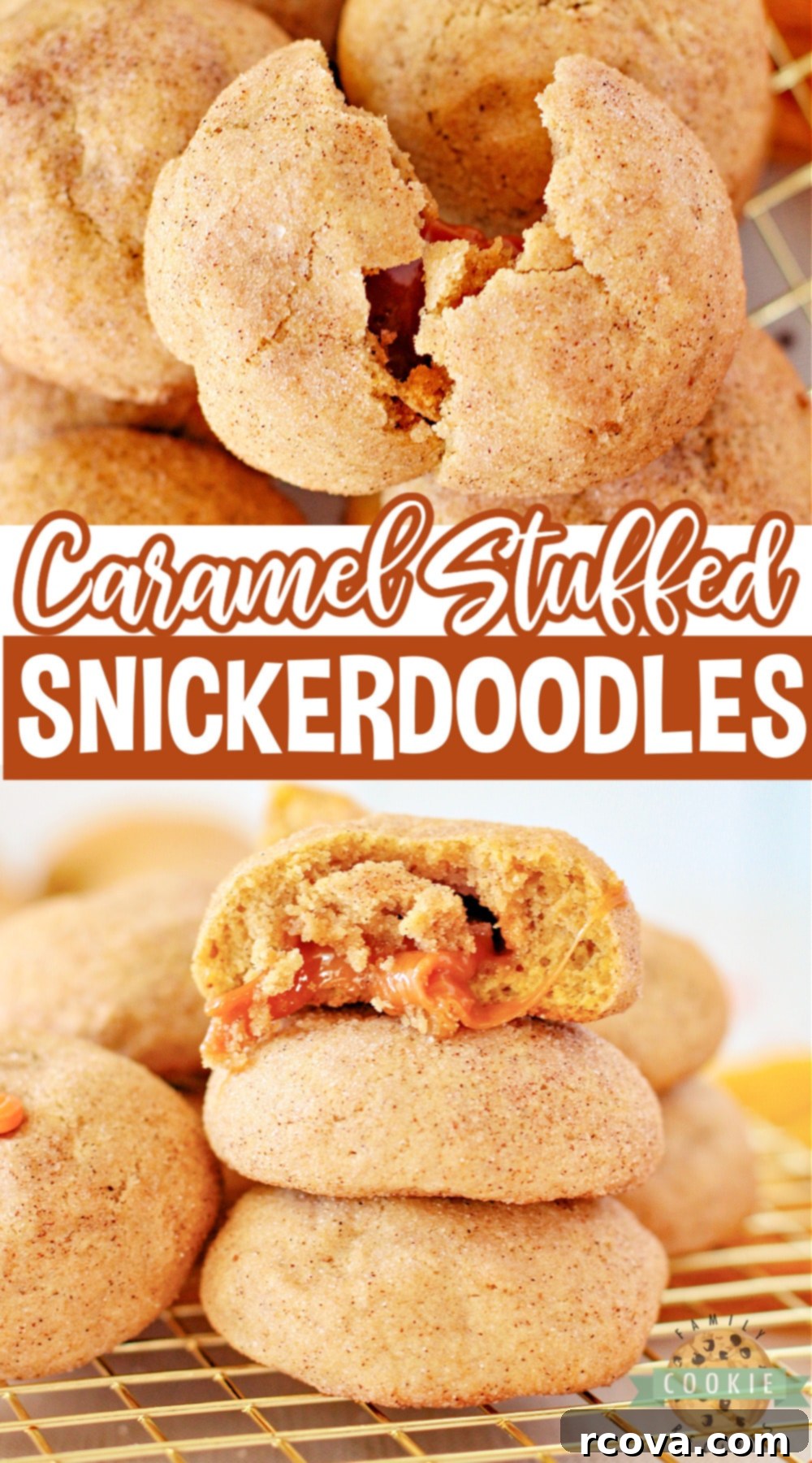 Molten Caramel Pumpkin Spice Snickerdoodles 14 Caramel Stuffed Pumpkin Snickerdoodles are perfectly spiced cinnamon cookies with gooey caramel in the center. This is the perfect fall cookie recipe!