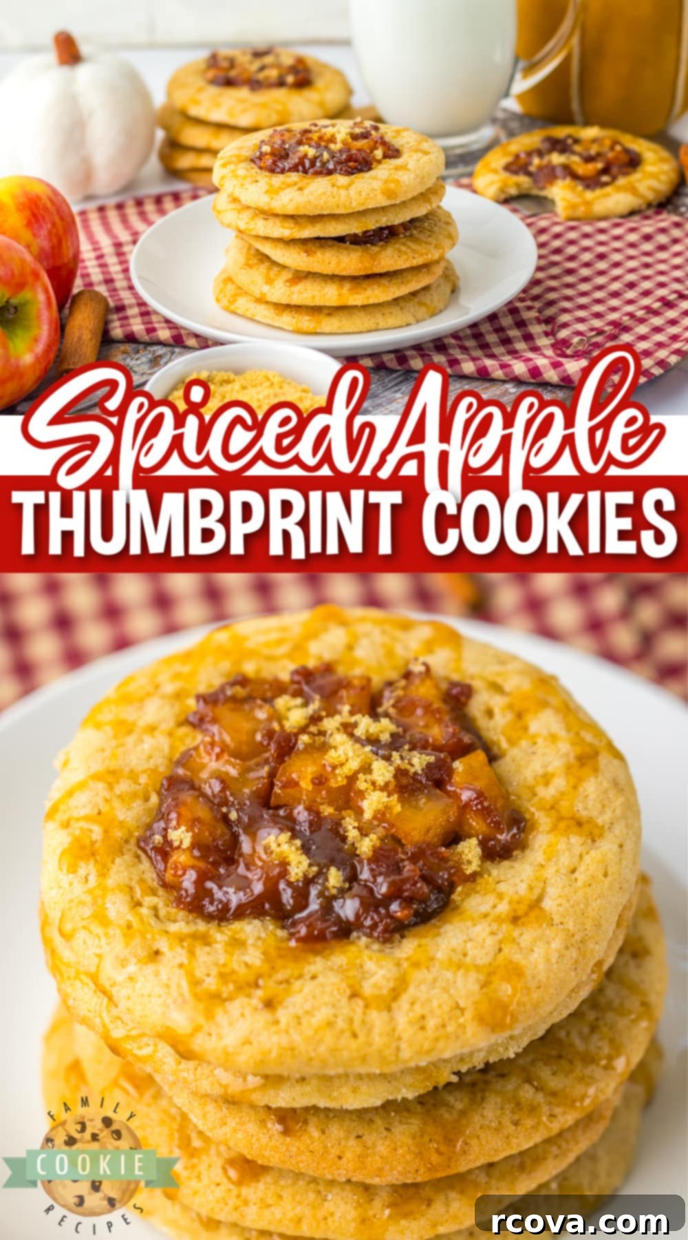 Tarçınlı Elma Dolgulu Kurabiyeler 19 Spiced Apple Thumbprint Cookies are soft cinnamon cookies with gooey, spiced apples on top. Drizzle caramel on top and serve these delicious apple cookies with a scoop of vanilla ice cream!