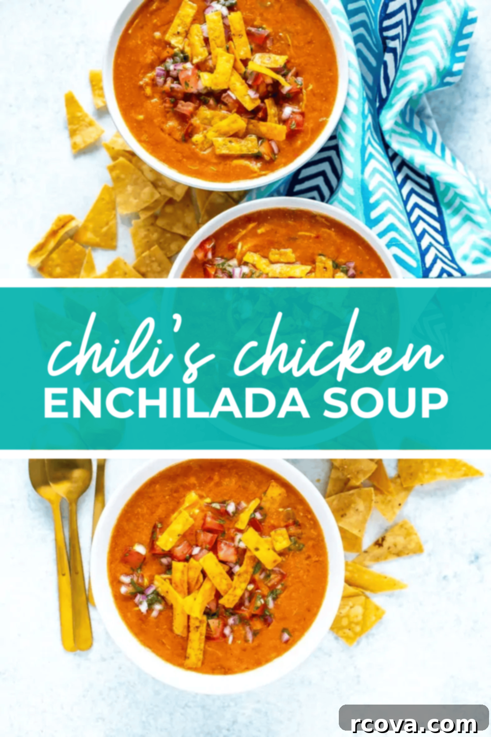 Chili's Creamy Chicken Enchilada Soup 12 Three bowls of homemade Chili's chicken enchilada soup with the text