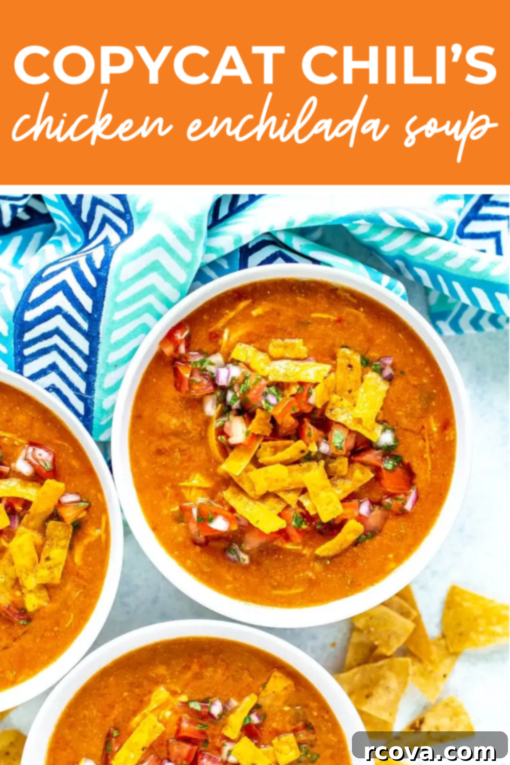 Chili's Creamy Chicken Enchilada Soup 13 A bowl of Chili's Chicken Enchilada soup with the text
