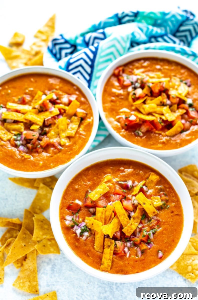 Chili's Creamy Chicken Enchilada Soup 10 Multiple bowls of fresh Chili's Chicken Enchilada Soup, ready for serving