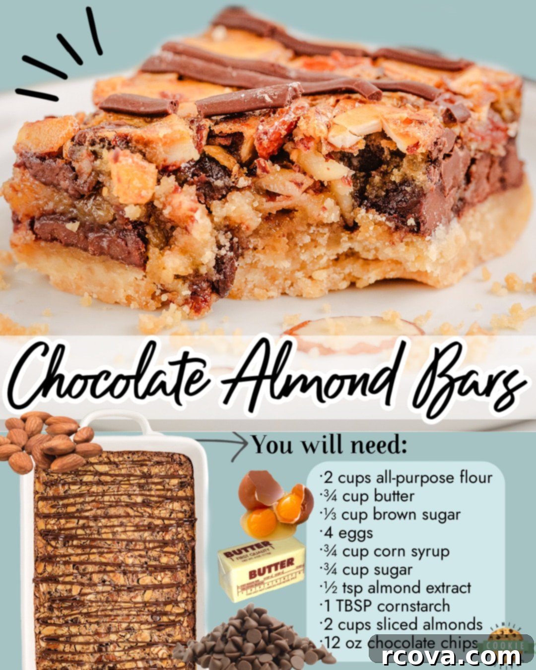 Decadent Chocolate Almond Bars 7 Delightful Chocolate Almond Bars made with a buttery shortbread crust topped with gooey chocolate fudge filling & sliced almonds for a decadent treat!