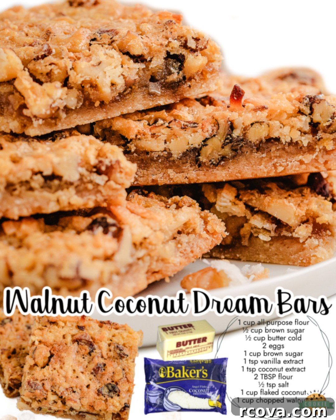 Tropical Coconut Dreams 6 Soft & chewy Coconut Dream Bars made with a buttery crust and a delightful brown sugar coconut filling. Golden walnut coconut bars with lovely flavor!