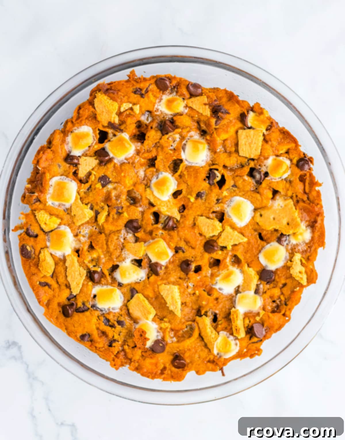 Spiced Pumpkin Smores Cookie Cake 12 Baked cookie cake.