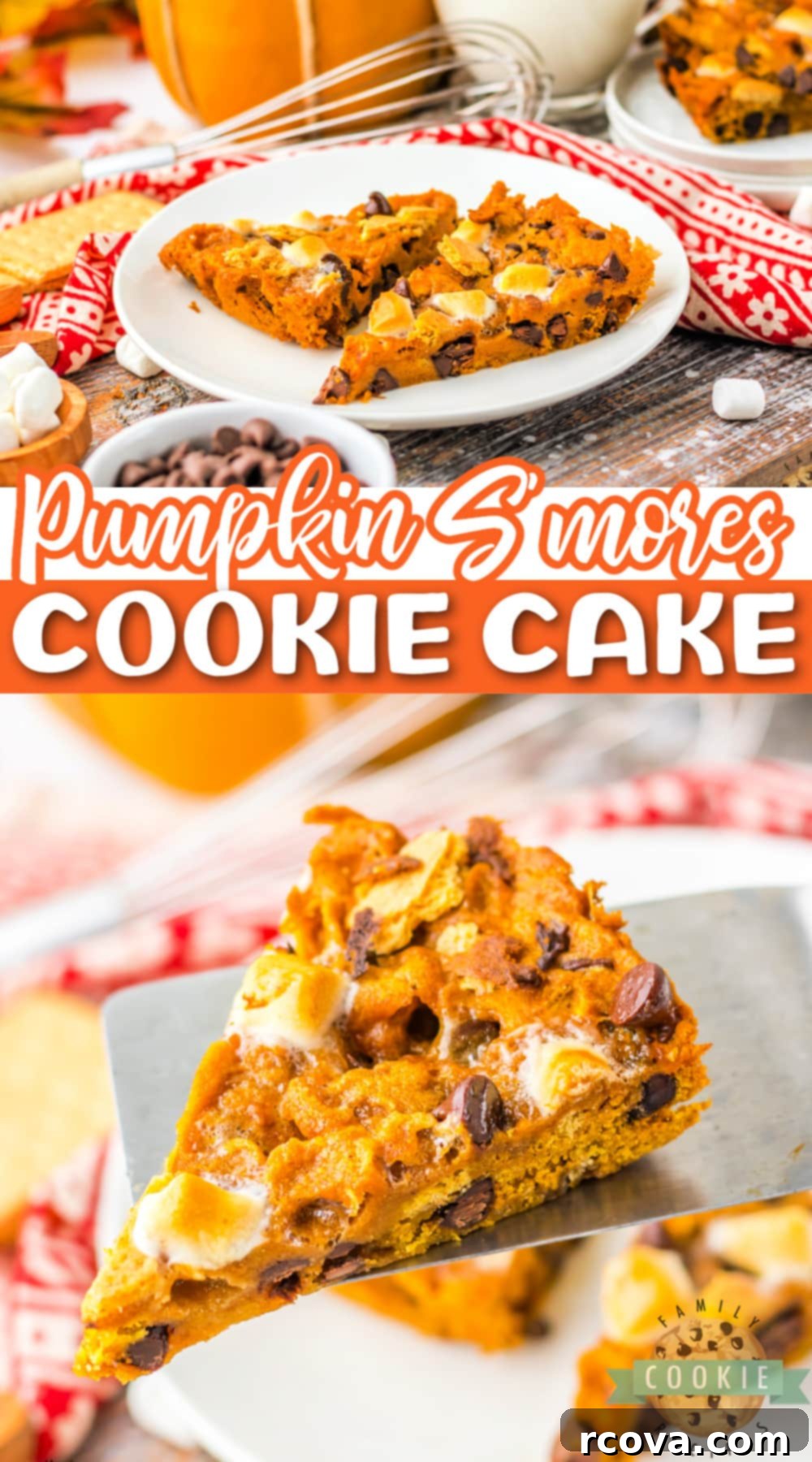 Spiced Pumpkin Smores Cookie Cake 17 Pumpkin S’mores Cookie Cake is made with chocolate chips, mini marshmallows, and graham crackers. Delicious dessert cookie cake recipe that is perfect for fall!