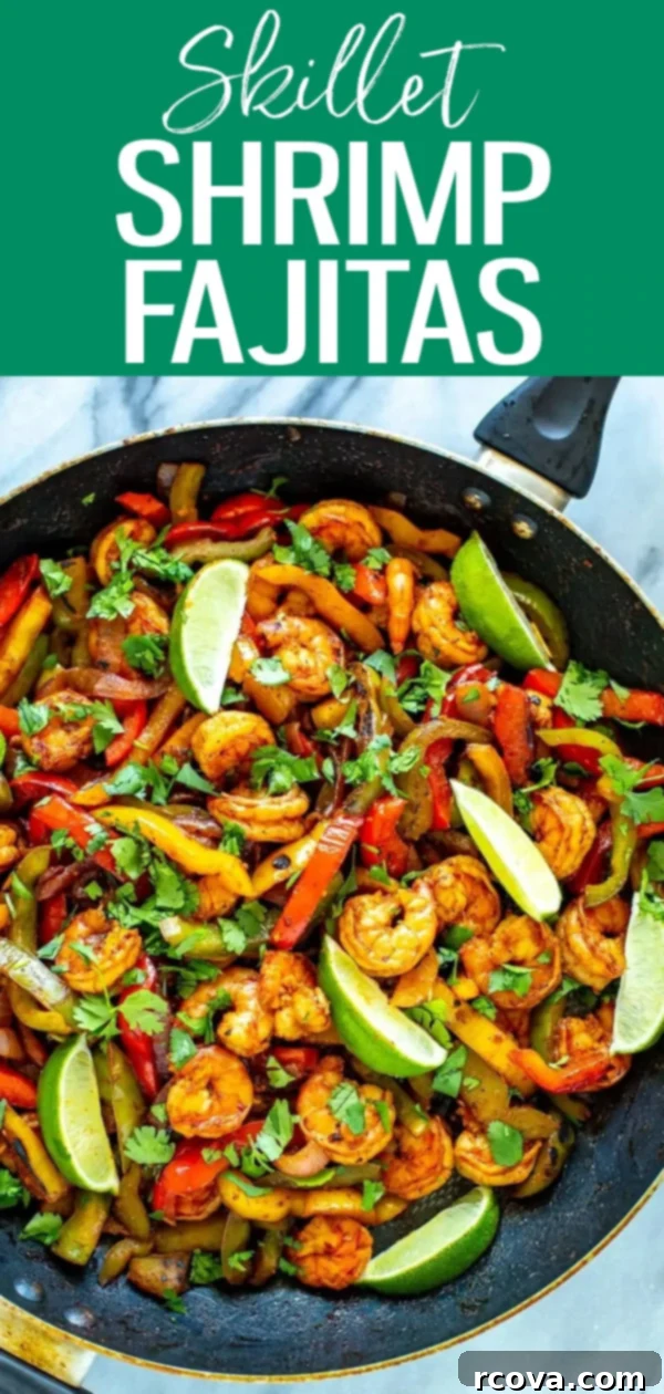 One-Pan Shrimp Fajitas 11 These Skillet Shrimp Fajitas come together in just one pan for minimal clean up. They take 10 minutes to cook and are PACKED with flavour! #skilletrecipes #shrimpfajitas