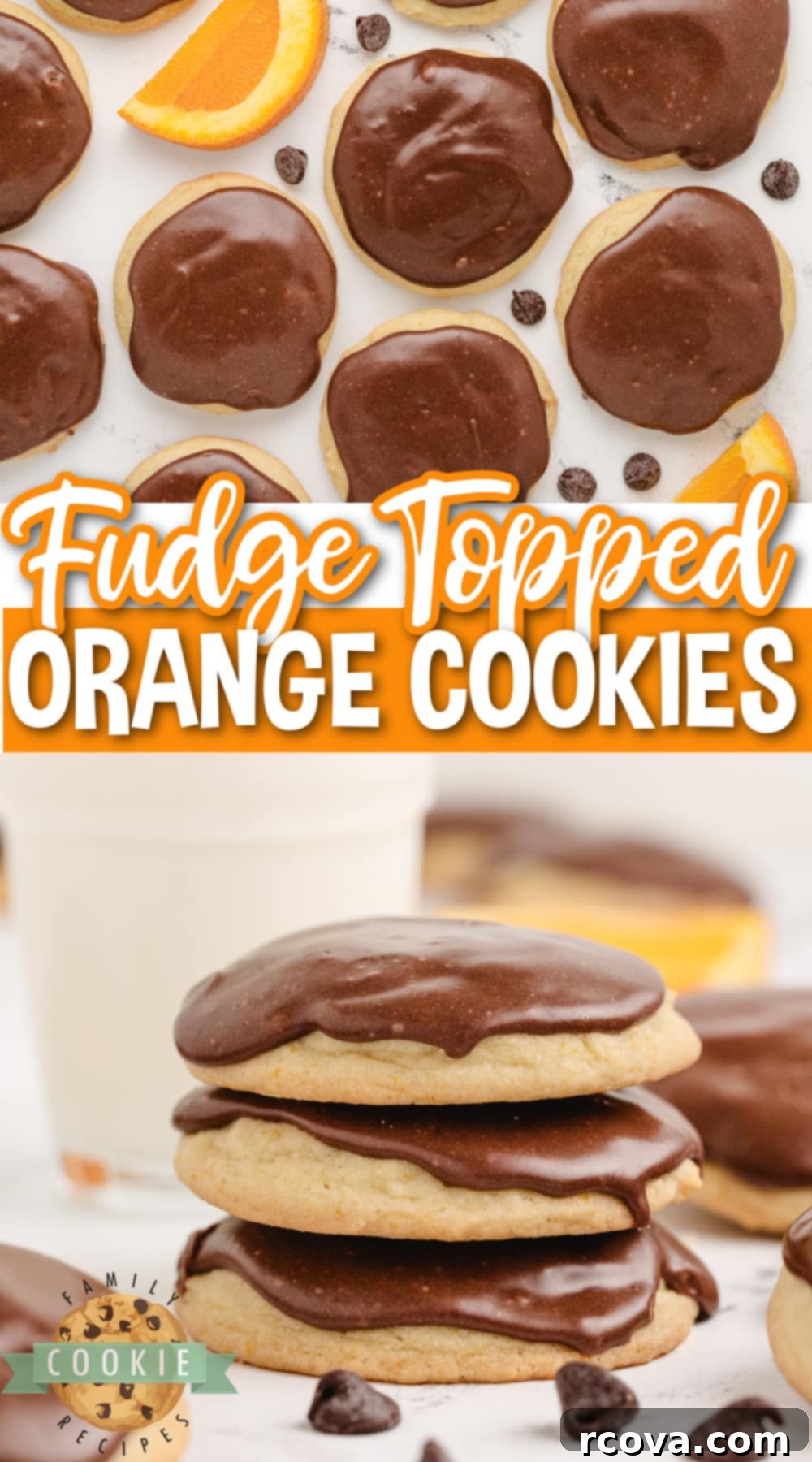 Decadent Orange Fudge Cookies 18 A stack of beautifully crafted Fudge Topped Orange Cookies, ready to be enjoyed.