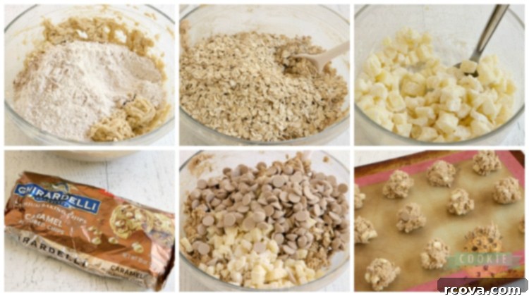 Caramel Apple Harvest Oat Cookies 4 Step by step instructions on how to make oatmeal cookies with apples and caramel chips