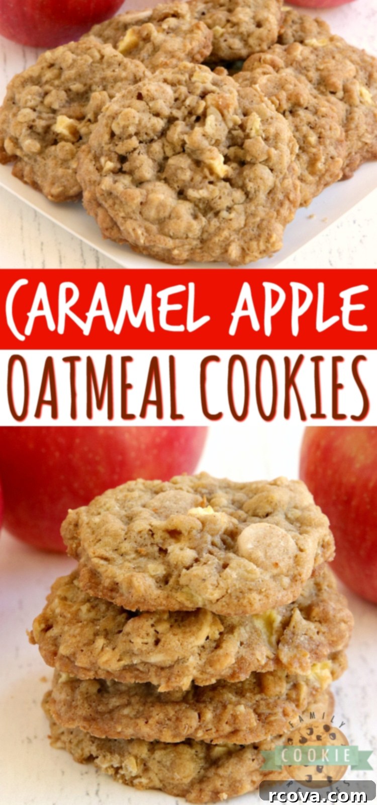 Caramel Apple Harvest Oat Cookies 8 Caramel Apple Oatmeal Cookies are soft, chewy and full of fresh apples and caramel baking chips. Perfect cookie recipe for fall!