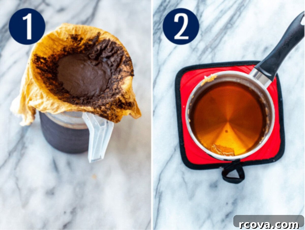 Homemade Salted Caramel Cream Cold Brew Perfection 5 Steps 1 and 2 for making salted caramel cream cold brew: Make cold brew then make caramel syrup.