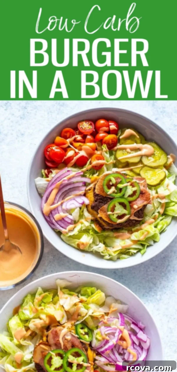 Five Guys Inspired Keto Burger Bowl 10 This Low Carb Burger in a Bowl is inspired by Five Guys and is a healthier, lower calorie option for burger night - cheese and bacon included! #burgerinabowl #lowcarb