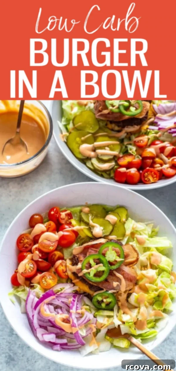 Five Guys Inspired Keto Burger Bowl 11 This Low Carb Burger in a Bowl is inspired by Five Guys and is a healthier, lower calorie option for burger night - cheese and bacon included! #burgerinabowl #lowcarb