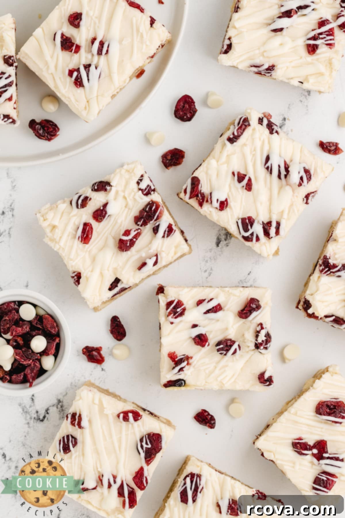 Irresistible White Chocolate Cranberry Cookie Bars 21 White Chocolate Cranberry Cookie Bars displayed elegantly, highlighting their soft texture, creamy frosting, and festive appeal for fall.