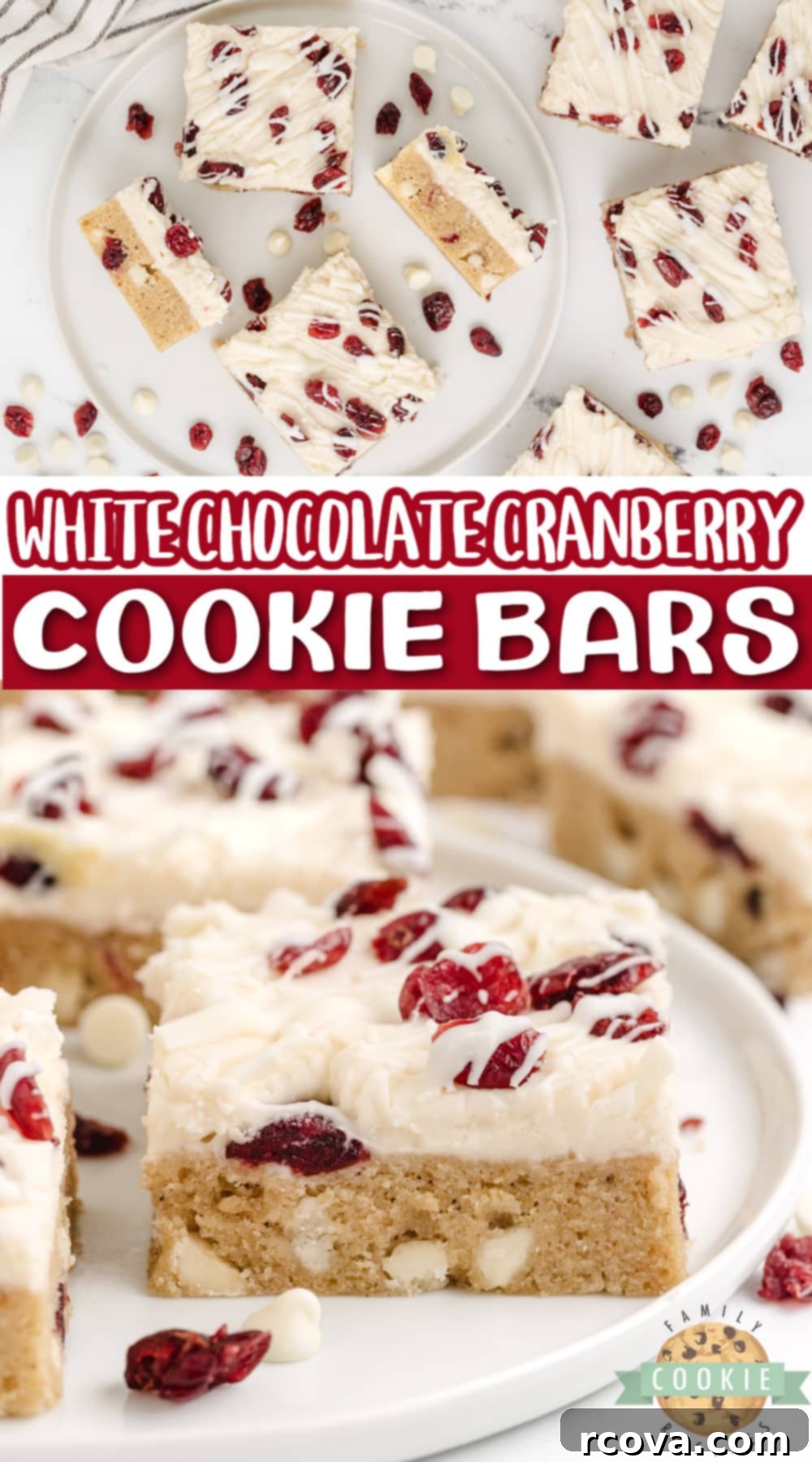Irresistible White Chocolate Cranberry Cookie Bars 23 A festive platter of White Chocolate Cranberry Cookie Bars, soft, chewy, and adorned with frosting and white chocolate, perfect for holiday gatherings or fall events.