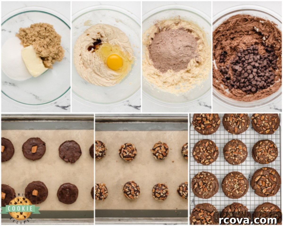 Gooey Caramel Pecan Chocolate Cookies 4 how to make chocolate turtle cookies